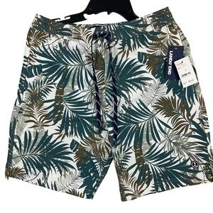 Lands End Mens Green Tropical Palm Leaf Swim Trunks UPF 50 Hydro Liner Small NEW